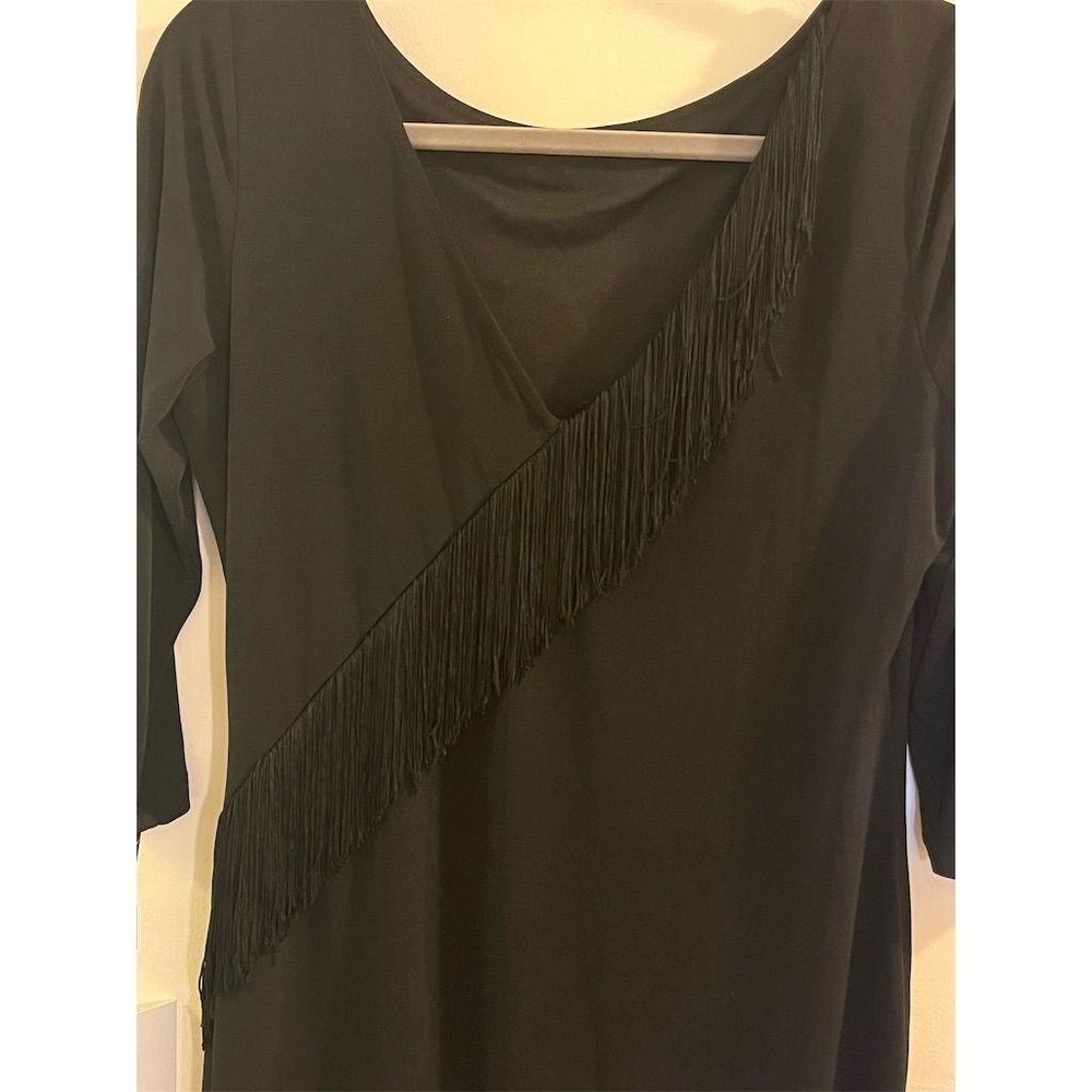 NWT Calvin Klein Black Fringed V Neck 3/4 Sleeve Sheath Dress Size 10